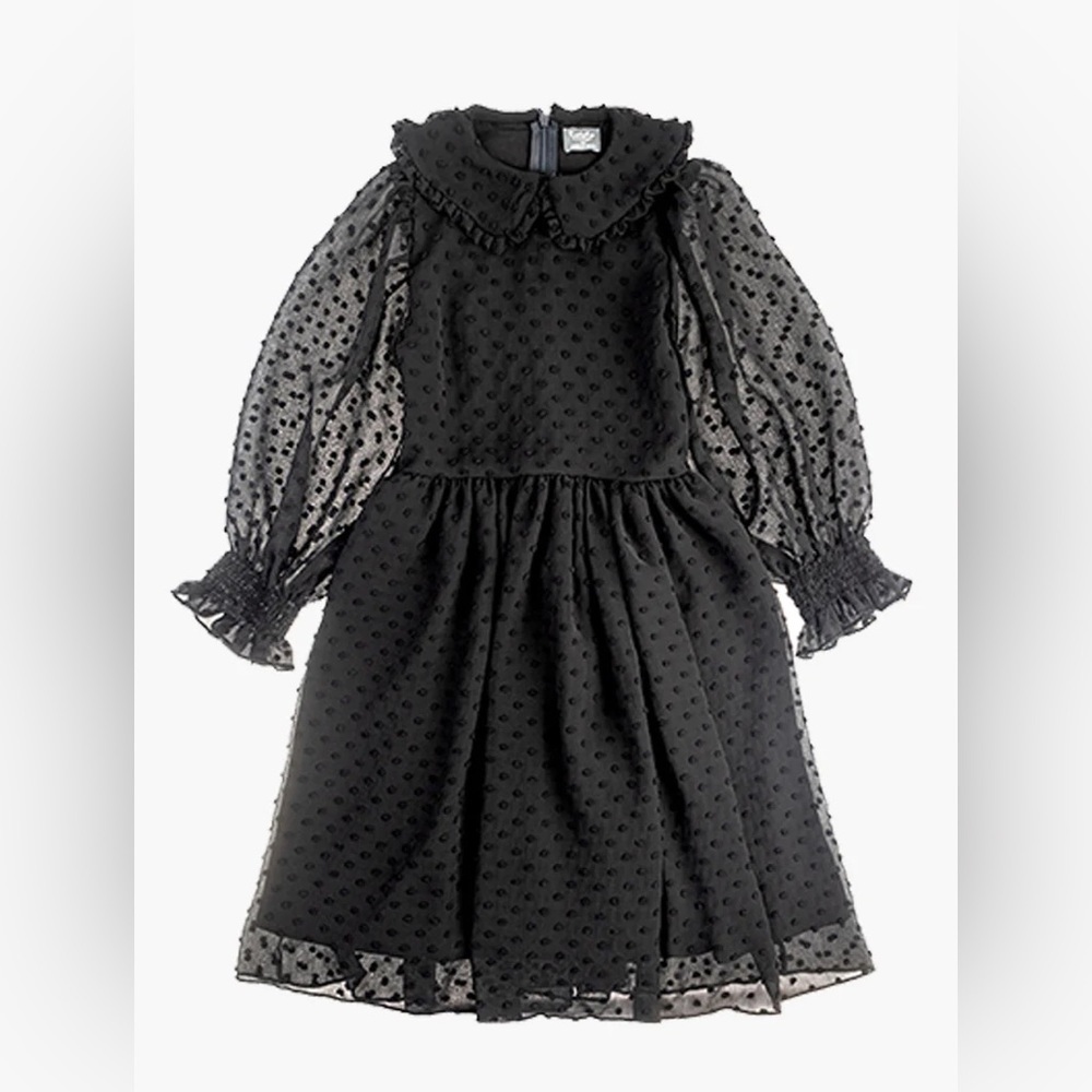 Tocoto Vintage Black Swiss Polka Dot Girls Dress Size 14Y